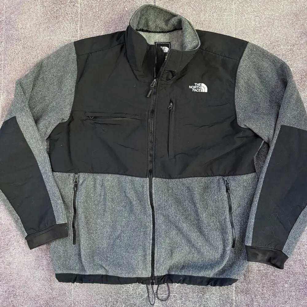 Men's Vintage Y2K The North Face Gray Black Denali Fleece Bomber Jacket Sz XL